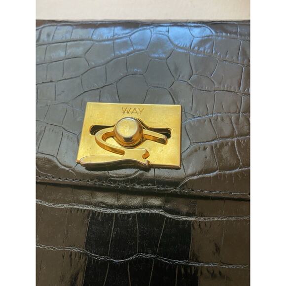 Genny Leather Shoulder Bag Black Croc Embossed Made in Italy Gold Hardware-Card - Picture 15 of 16